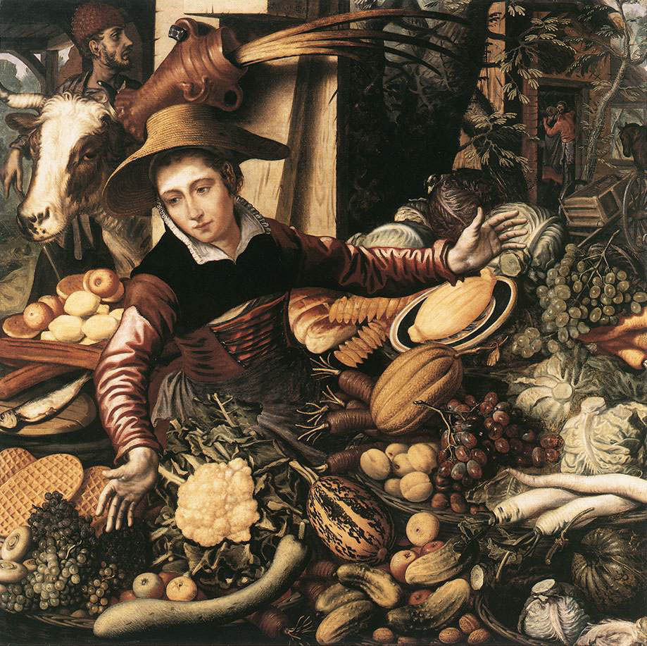 Pieter Aersten - Market Woman with Vegetable Stall - 1567 - Oil on Wood - 110x110 cm - Staatliche Museen, Berlin