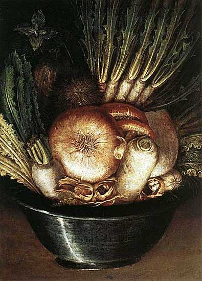 Giuseppe Arcimboldo - Vegetables in a Bowl or The Gardener - unbek - Oil on Panel - Museo Civico, Cremona