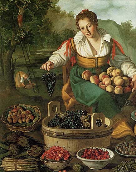 Vincenzo Campi - Obstverkäuferin (Detail) (1580) -Öl auf Leinwand - 145x215 cm - Pinacoteca di Brera, Mailand