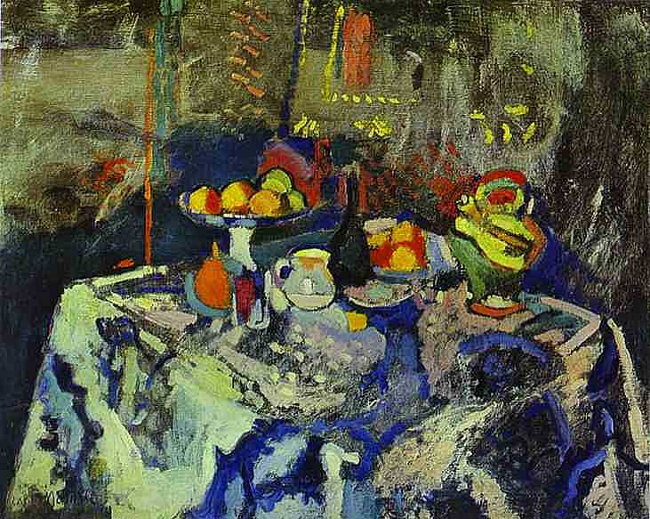 Henri Matisse - Stilleben mit Vase, Flasche und Früchten (c. 1903-06) Öl auf Leinwand - L'Hermitage, St. Petersburg