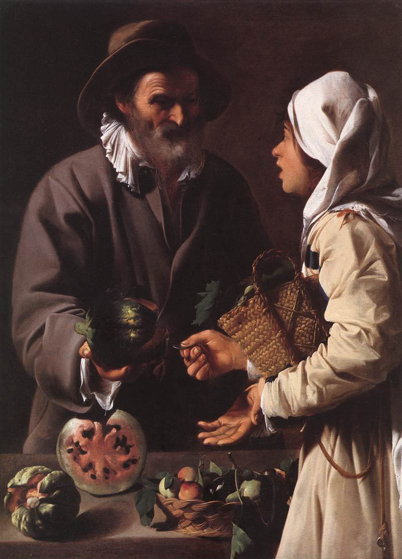 Pensionante del Saraceni - The Fruit Vendor - 1615-20 - Oil on Canvas - 130x98 cm - Detroit Institute of Arts, Detroit