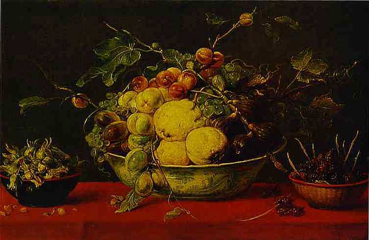 Frans Snyders - Fruchtschale auf rotem Tischtuch (1620) - Öl auf Leinwand - L'Hermitage, St. Petersburg