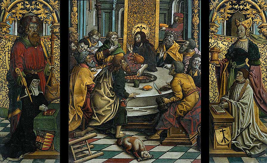 Jacob Van Oostsanen - Tryptych with the Last Supper - 1525 - Oil and goldleaf on glass - 42x39 resp. 45x19 cm - Rijksmuseum, Amsterdam