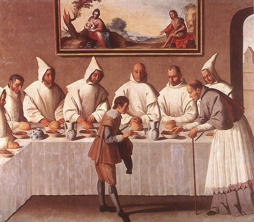 Francisco Zurbarán - St Hugo of Grenoble in the Carthusian Refectory - ca. 1633 - Oil on Canvas - 102x168 cm - Museo de Bellas Artes, Sevilla