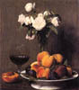 Henri Fantin-Latour - Stilleben mit Rosen, Früchten und einem Glas Wein (1872)