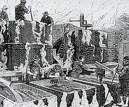 Holzstich einer historische Kunstbutterfabrik von 1884