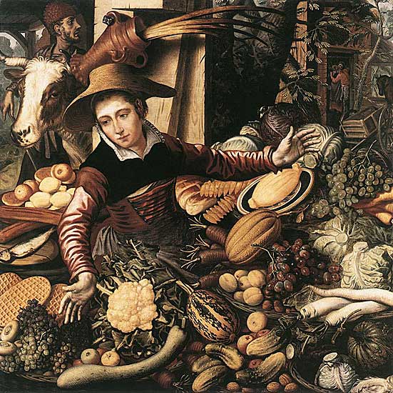 Pieter Aersten - Market Woman with Vegetable Stall - 1567 - Oil on Wood - 110x110 cm - Staatliche Museen, Berlin