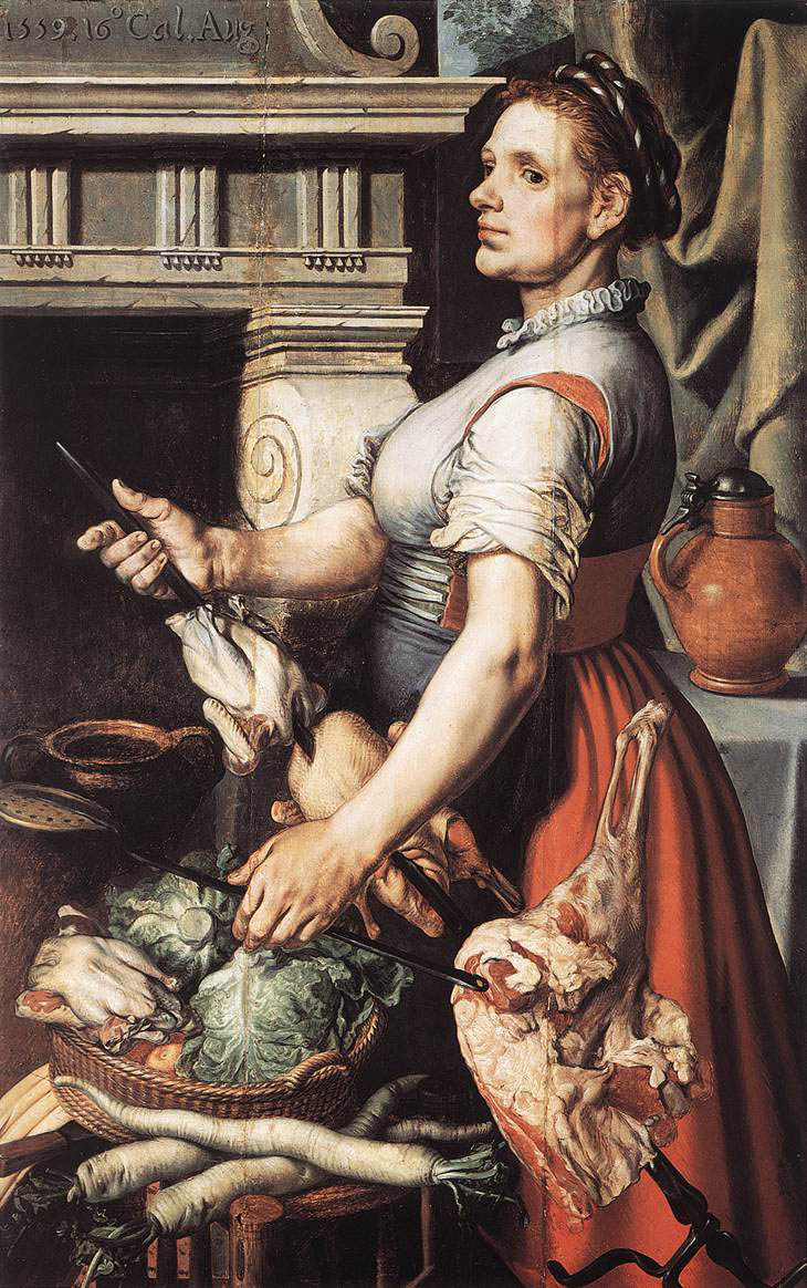 Pieter Aertsen - Cook in Front of the Stove - 1559 - Oil on Wood - 172x82 cm - Musées Royaux des Beaux-Arts, Brüssel