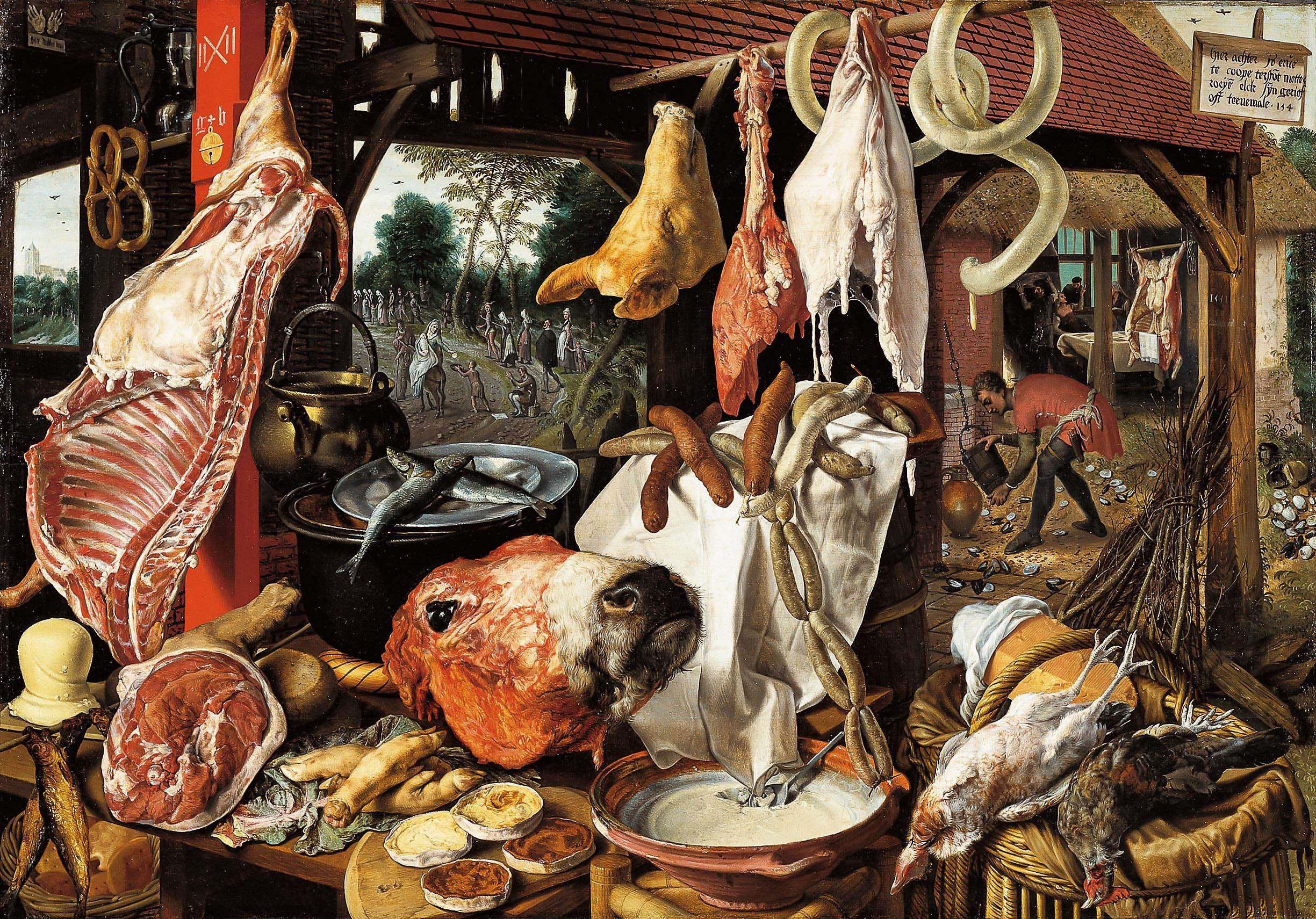 Pieter Aertsen - Speisekammer mit Maria, Almosen verteilend - 1551 - Oil on Wood - 124x169 cm - University Art Collection, Uppsala