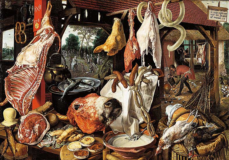 Pieter Aertsen - Speisekammer mit Maria, Almosen verteilend - 1551 - Oil on Wood - 124x169 cm - University Art Collection, Uppsala