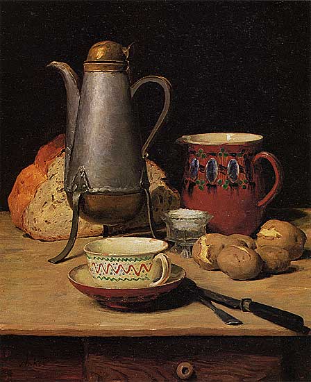Albert Anker - Stilleben: Kaffee und Kartoffeln - um 1896 - Öl auf Leinwand - 51x42 cm