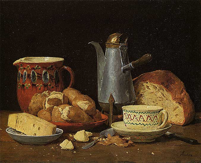 Albert Anker - Stilleben: Kaffee, Milch und Kartoffeln - um 1896 - Öl auf Leinwand - 42x52 cm - Kunstmuseum, Bern