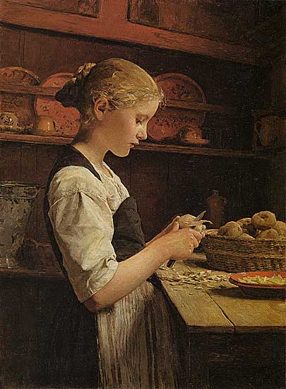 Albert Anker - Kartoffelschälendes Mädchen