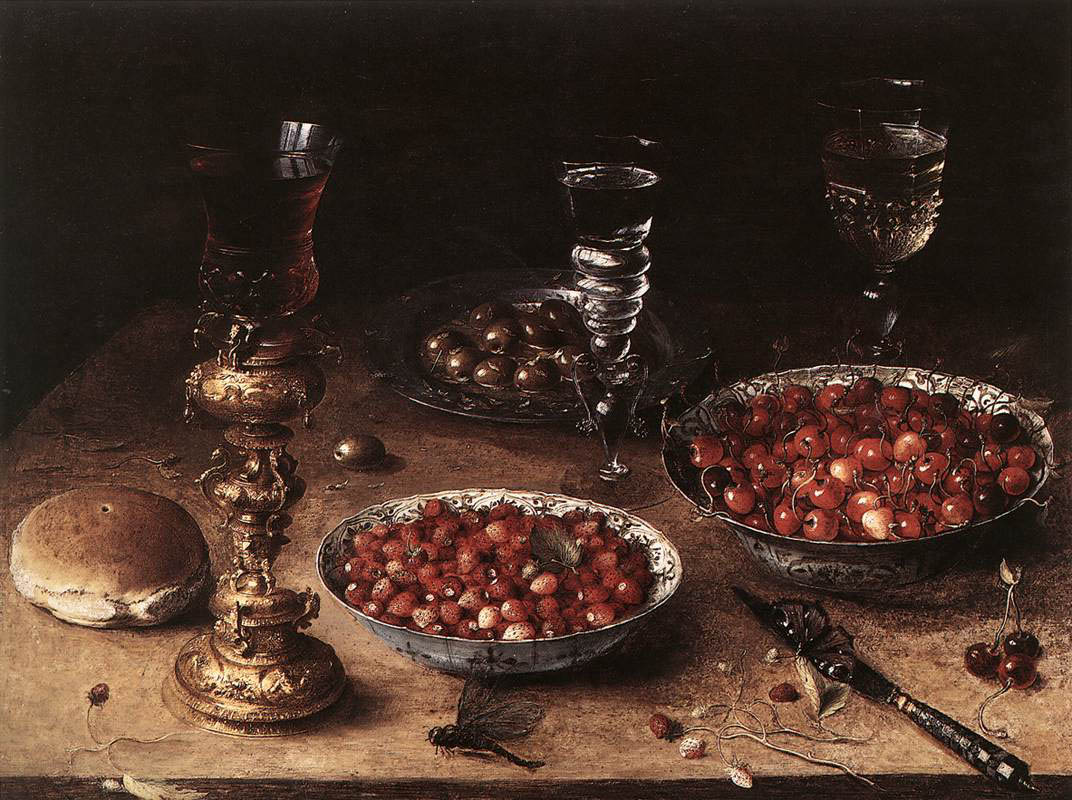 Osias Beert - Stilleben mit Kirschen und Erdbeeren in chinesischen Schalen (1608) - Öl auf Holz - 50x66 cm - Staatliche Museen Berlin