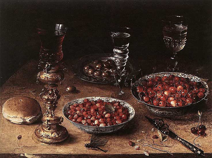 Osias Beert - Stilleben mit Kirschen und Erdbeeren in chinesischen Schalen (1608) - Öl auf Holz - 50x66 cm - Staatliche Museen Berlin