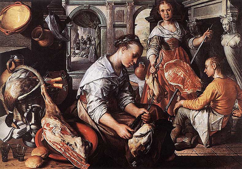 Joachim Beuckelaer - Christ in the House of Martha and Mary - 1565 - Oil on Oak - 113x163 cm - Musées Royaux des Beaux-Arts, Brüssel
