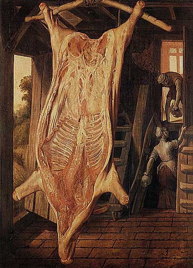 Joachim Beuckelaer - Slaughtered Pig - 1563 - Oil on Oak - 114x83 cm - Wallraf-Richartz Museum, Köln
