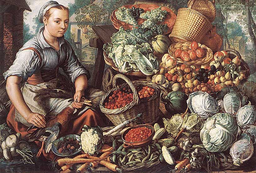 Joachim Beuckelaer - Market Woman with Fruit, Vegetables and Poultry - 1564 - Oil on Oak - 118x171 cm - Staatliche Museen, Kassel