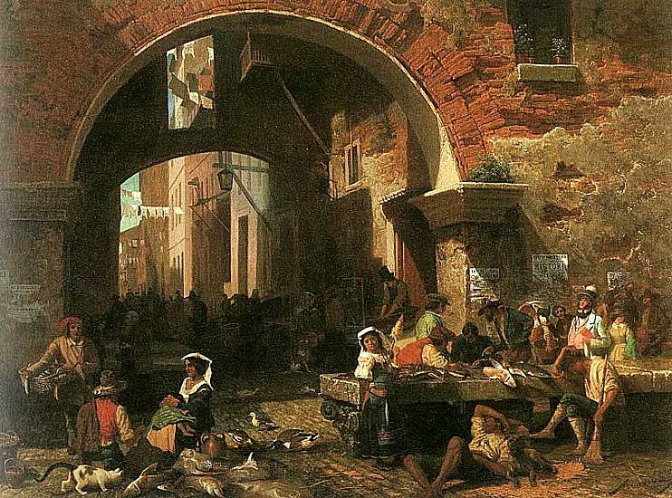Albert Bierstadt - Der Bogen des Octavius (Der römische Fishmarkt) (1858)