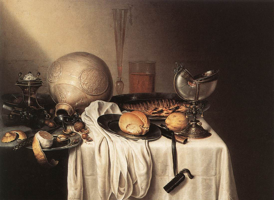 Maerten Boelema de Stomme - Stilleben mit Topf und einem Nautilusbecher - Öl auf Leinwand - 73x96 cm - Museées Royaux des Beaux-Arts, Brussels