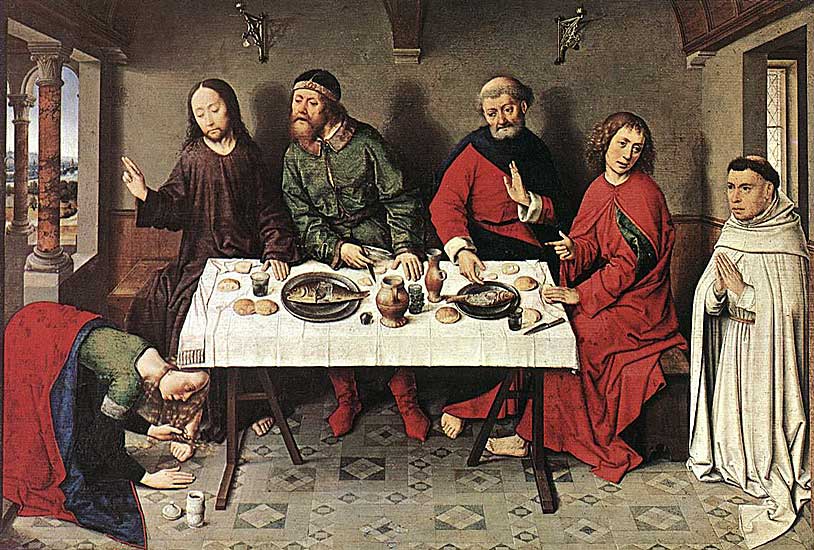 Dirk Bouts - Christ in the House of Simon - 1440 - Oil on Wood - 41x61 cm - Staatliche Museen, Berlin