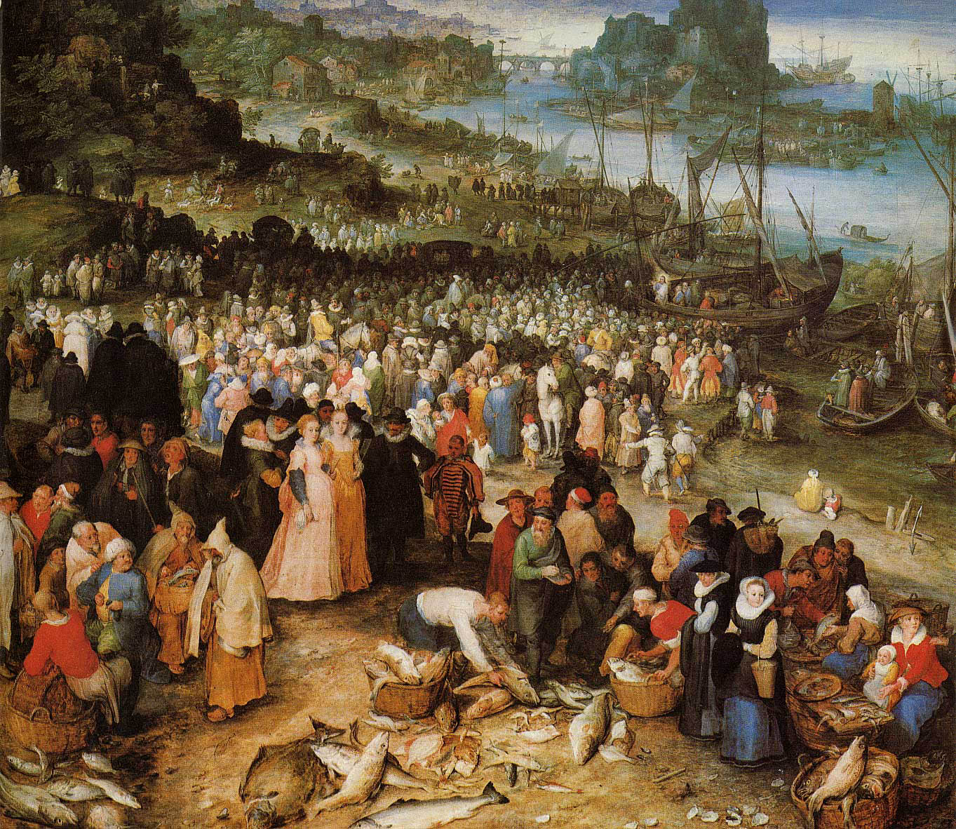 Jan Brueghel der Ältere - Seehafen mit Predigt Christi (1598) -Öl auf Holz - 78x119 cm - Alte Pinakothek, München