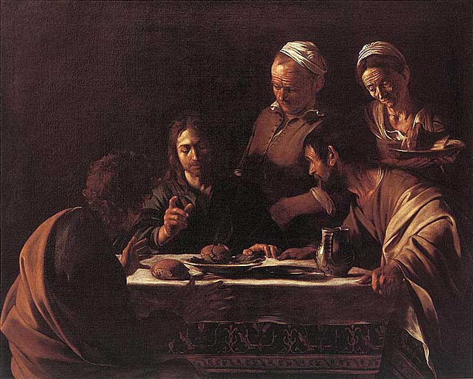 Michelangelo Caravaggio - Supper at Emmaus - 1606 - Oil on Canvas - 141x175 cm - Pinacoteca di Brera, Mailand