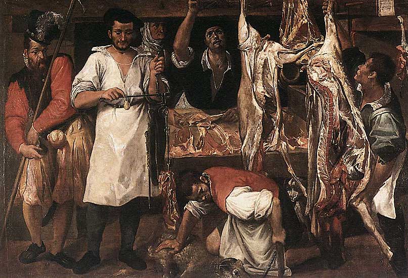Annibale Carracci - Butcher's Shop - nach 1580 - Oil on Canvas - 185x266 cm - Christ Church Picture Gallery, Oxford