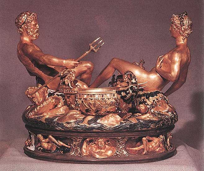 Benvenuto Cellini - Salzbehälter - 1540-44 - Gold, Email und Ebenholz - 26x34 cm - Kunsthistorisches Museum, Wien