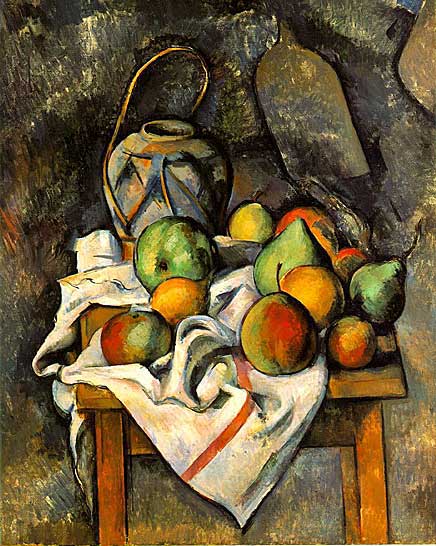 Paul Cézanne - Le vase paillé (Ginger Jar and Fruit) (ca. 1895) - Öl auf Leinwand - 73x60 cm - The Barnes Foundation, Merion Pennsylvania