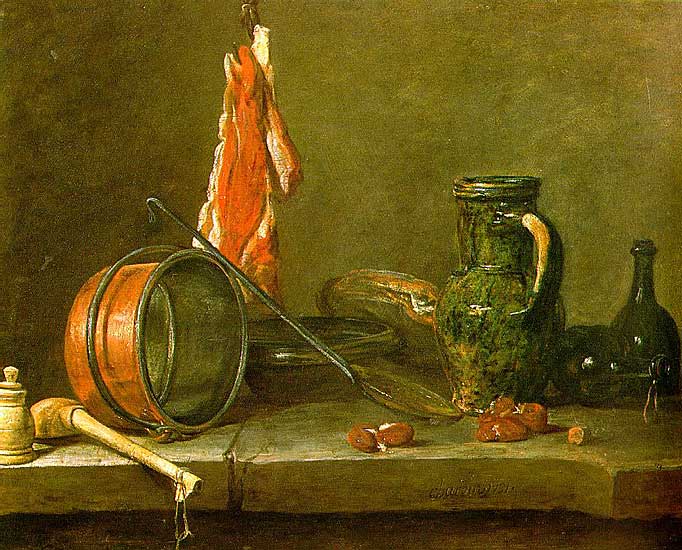 Jean-Baptiste-Siméon Chardin - Maagere Kost mit Kochutensilien (1731) - Öl auf Leinwand - 33x41 cm - Louvre, Paris