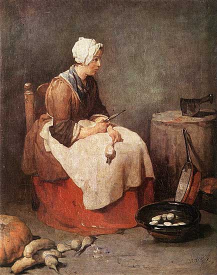 Jean-Baptiste-Siméon Chardin - Girl Peeling Vegetables - Oil on Canvas - 46x37 cm - Alte Pinakothek, München