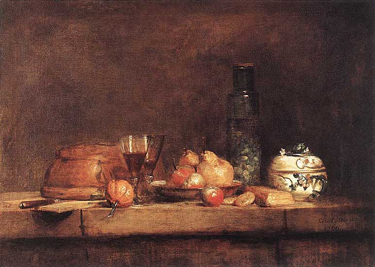 Jean-Baptiste-Siméon Chardin - Stillleben mit Olivenglas (1760) - Öl auf Leinwand - 71x98 cm - Louvre, Paris