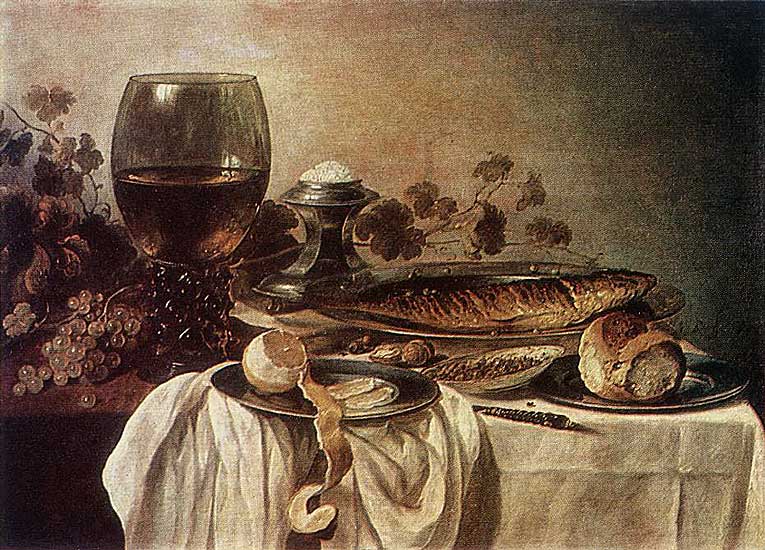 Pieter Claesz - Stilleben mit Frühstückstisch (1646) - Öl auf Holz - 60x84 cm - Pushkin Museum, Moskau