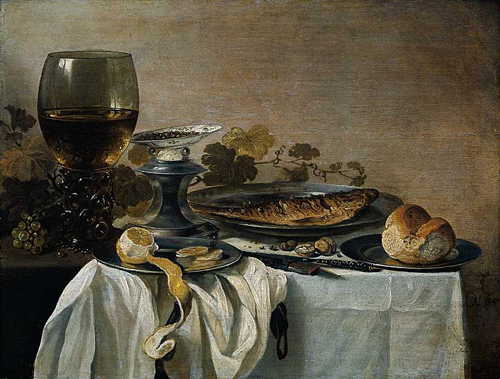 Pieter Claesz - Stilleben mit Fisch (1647) - Öl auf Holz - 64x82 cm - Rijksmuseum, Amsterdam