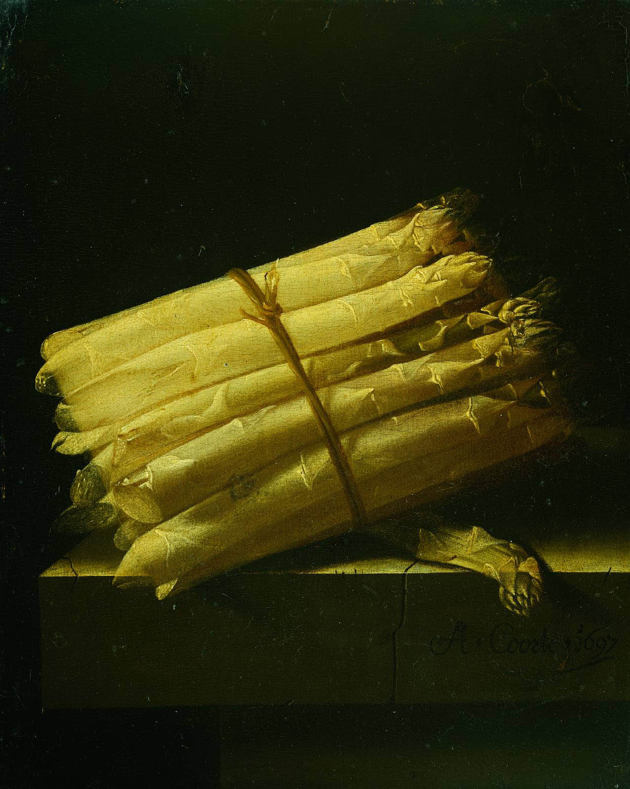 Adriaen Coorte - Stilleben mit Spargel (1697) - Öl auf Papier - 25x21 cm - Rijksmuseum, Amsterdam