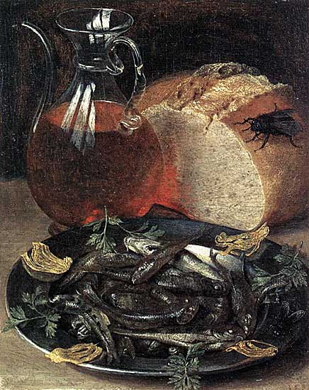 Georg Flegel - Stilleben mit Fisch (1637) - Öl auf Holz - 19x15 cm - Louvre, Paris