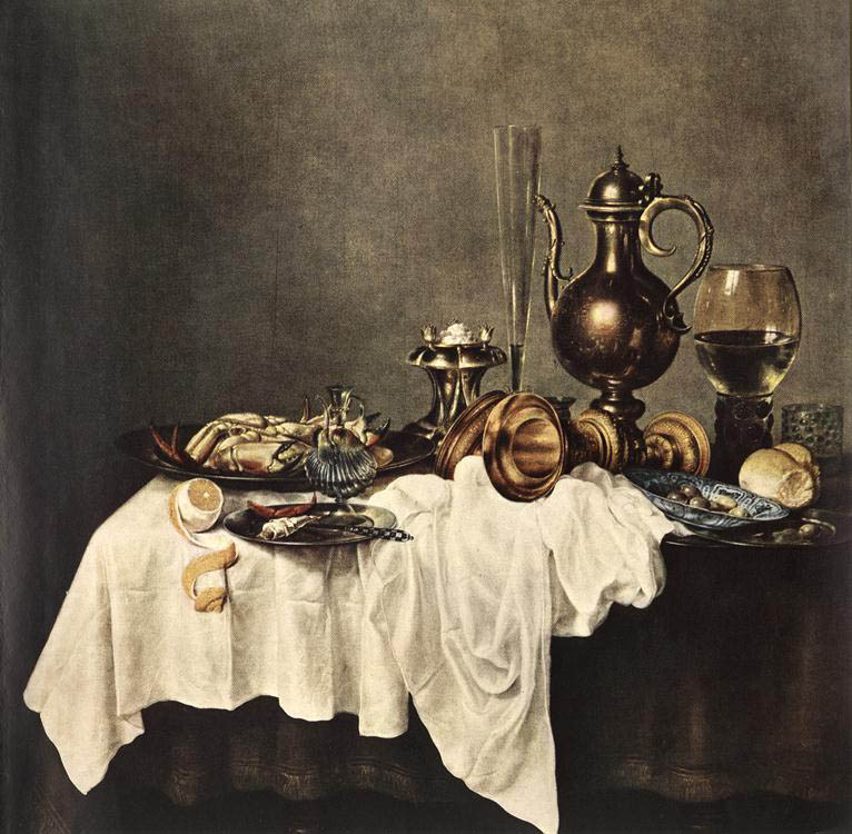 Willem Claesz Heda - Krabbenfrühstück (1648) - Öl auf Leinwand - 118x118 cm - L'Heremitage, St. Petersburg