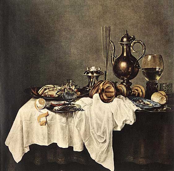 Willem Claesz Heda - Krabbenfrühstück (1648) - Öl auf Leinwand - 118x118 cm - L'Heremitage, St. Petersburg