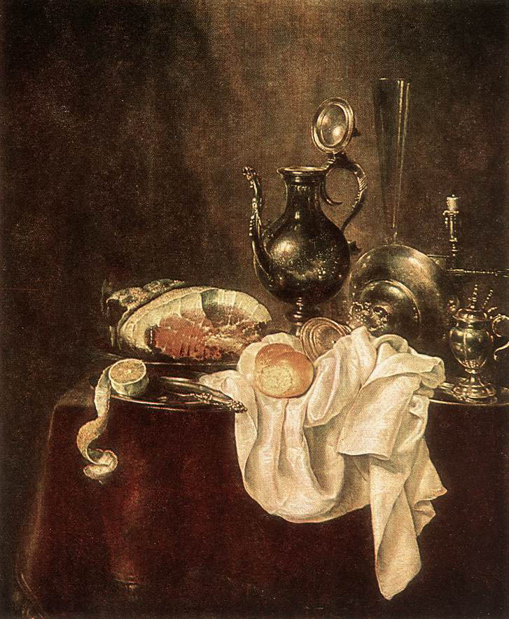 Willem Claesz Heda - Schinken und Silberwaren (1649) - Öl auf Holz - 97x81 cm - Pushkin Museum, Moskau