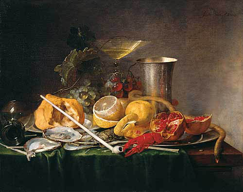 Jan Davidsz Heem - Frühstück mit Champagnerglas und Pfeife (1642) - Öl auf Eichenholz - 47x59 cm