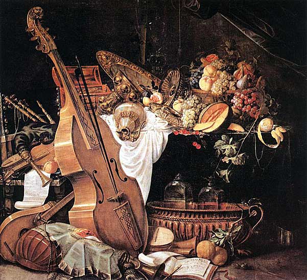 Cornelis de Heem - Vanitas-Stilleben mit Musikinstrumenten (nach 1661) - Öl auf Leinwand - 153x167cm - Rijksmuseum, Amsterdam