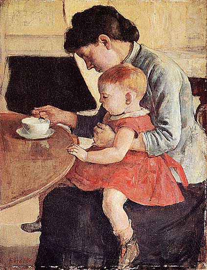 Ferdinand Hodler - Mutter und Kind (1888) - Öl auf Leinwand - 36x28 cm