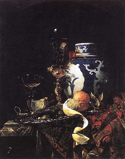 Willem Kalf - Stilleben mit Ingwerkrug aus der späten Mingzeit (1669) - Öl auf Leinwand - 77x66 cm - Museum of Art, Indianapolis