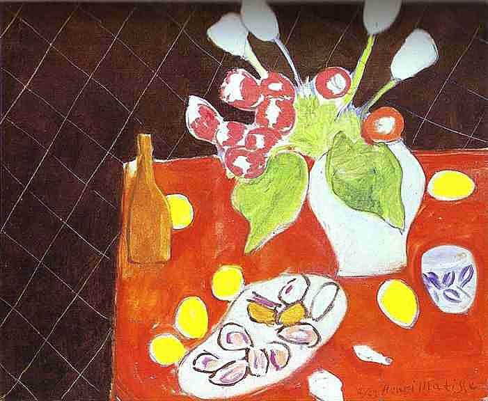 Henri Matisse - Tulpen und Austern vor schwarzem Hintergrund - Öl auf Leinwand - Louvre, Paris