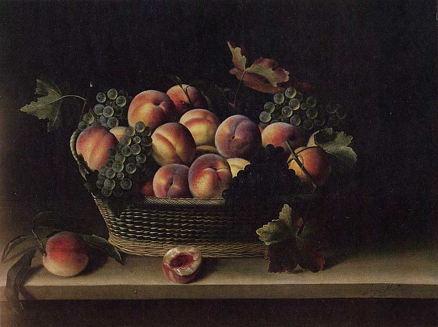 Louise Moillon - Korb mit Pfirsichen und Trauben (1631) - Öl auf Holz - 48x68 cm - Staatliche Kunsthalle, Karlsruhe