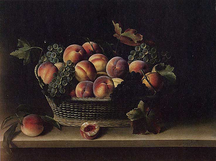 Louise Moillon - Korb mit Pfirsichen und Trauben (1631) - Öl auf Holz - 48x68 cm - Staatliche Kunsthalle, Karlsruhe