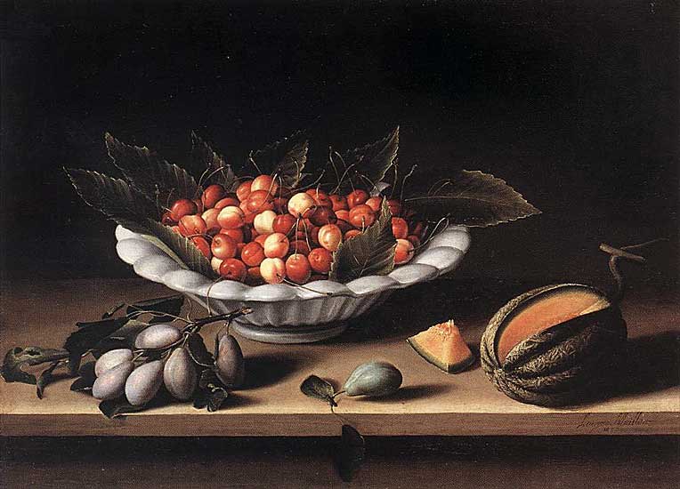Louise Moillon - Schale mit Kirschen und Melone (1633) - Öl auf Leinwand - 48x65 cm - Louvre, Paris