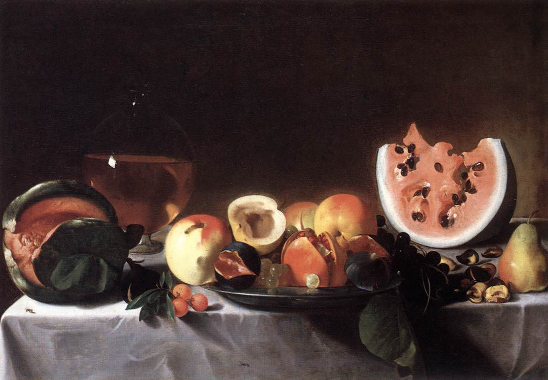 Pensionante del Saraceni - Stilleben mit Früchten und Weissweinkaraffe (ca. 1615) - Öl auf Leinwand - 51x72 cm - National Gallery of Art, Washington