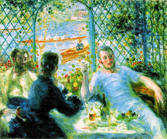 Pierre-Auguste Renoir - Canoeist's Luncheon (1879) - Öl auf Leinwand - 55x66 cm - The Art Institute of Chicago